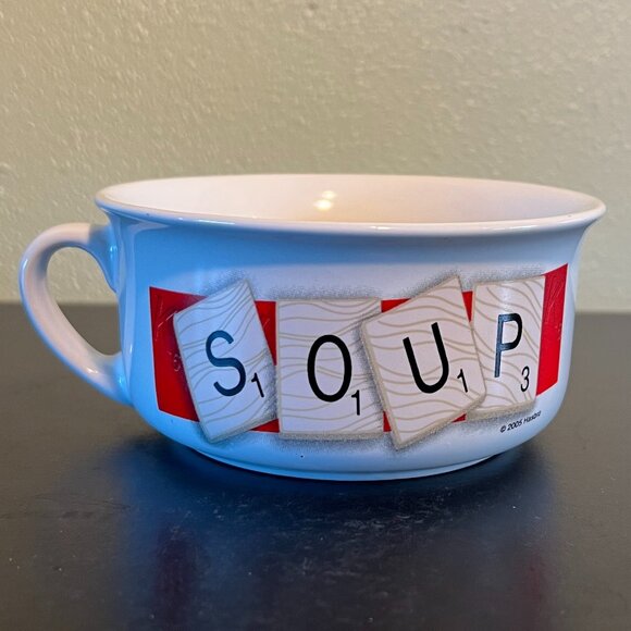 Vintage  Hasbro SCRABBLE Soup Bowl Crossword Board Game Tile Letter  Ceramic Mug - Picture 2 of 10